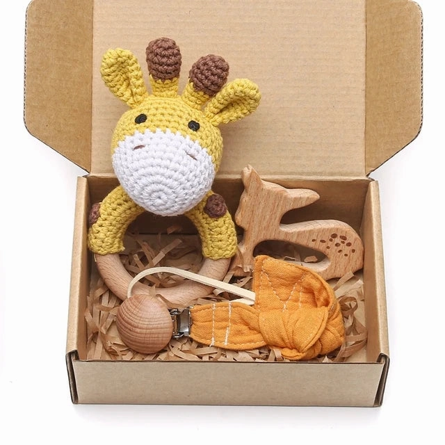Baby Crochet Bear Teething Toys Cotton Towel Gift Box Bath Toys Set