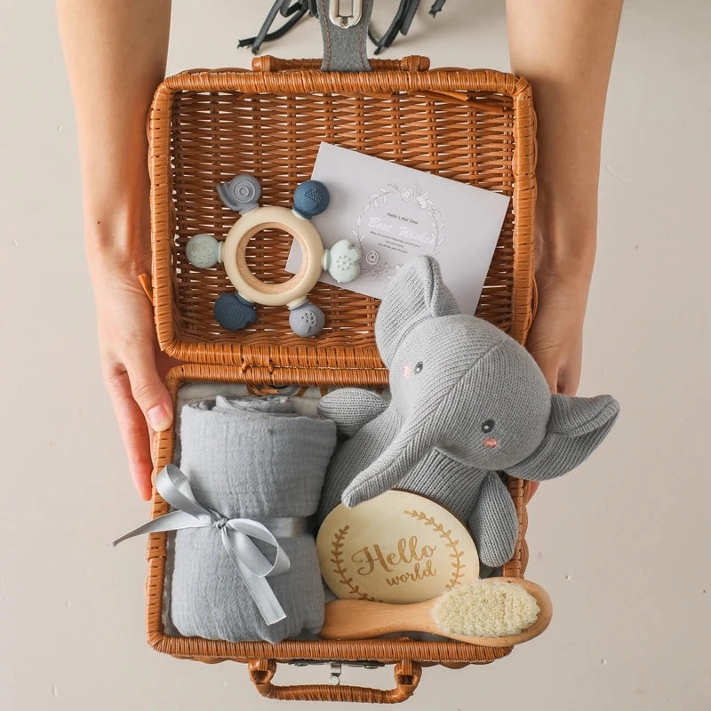 Baby Crochet Bear Teething Toys Cotton Towel Gift Box Bath Toys Set