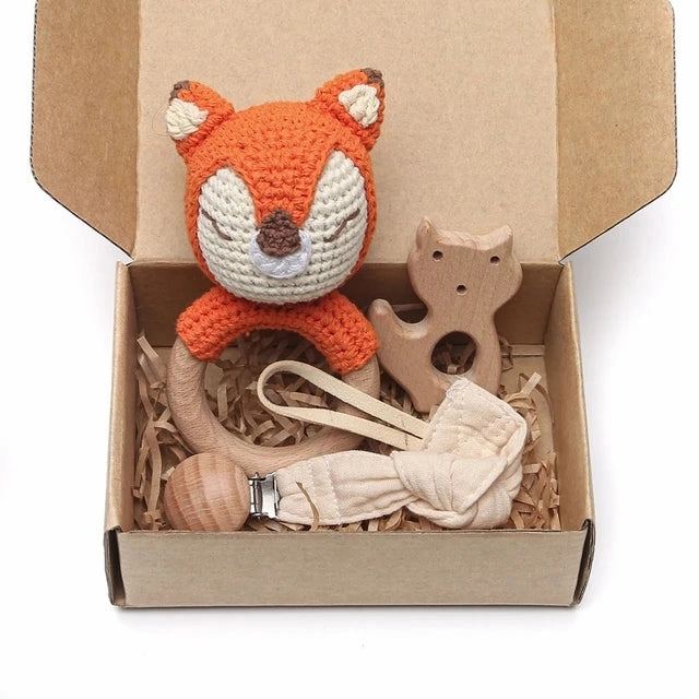 Baby Crochet Bear Teething Toys Cotton Towel Gift Box Bath Toys Set