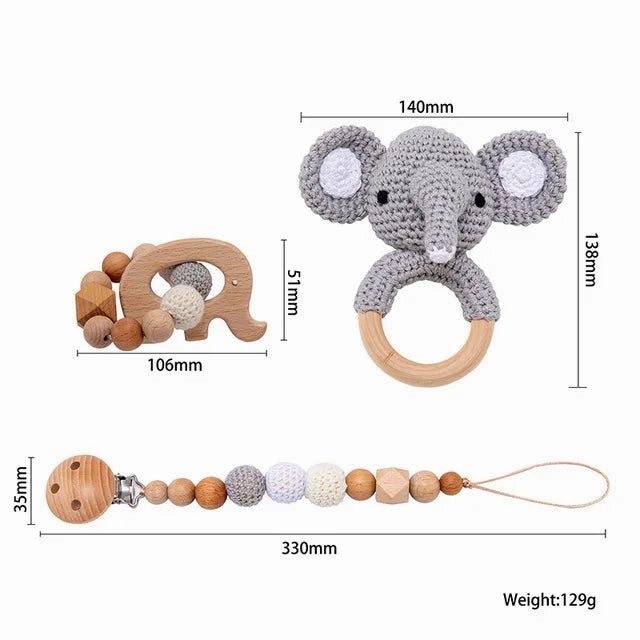Baby Crochet Bear Teething Toys Cotton Towel Gift Box Bath Toys Set