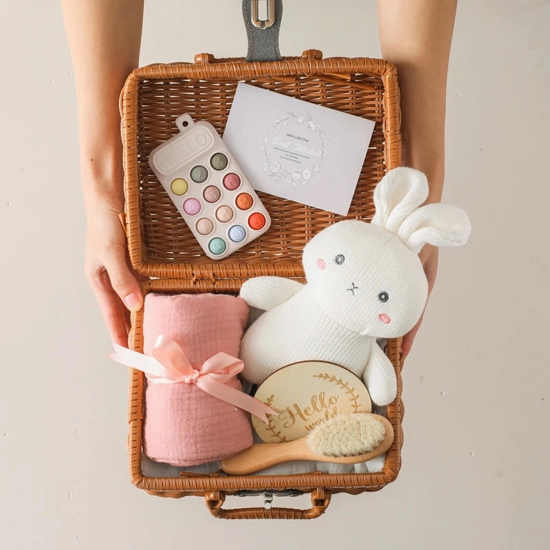 Baby Crochet Bear Teething Toys Cotton Towel Gift Box Bath Toys Set