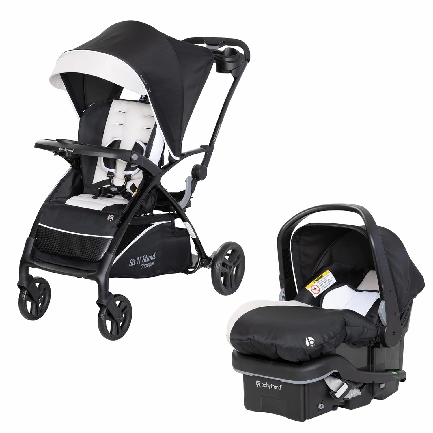 Baby Trend Sit N' Stand 5-in-1 Shopper Stroller w/Canopy & Storage Basket & EZ-Lift Plus Lightweight Infant Car Seat w/Cozy Cover & Base, Modern Khaki