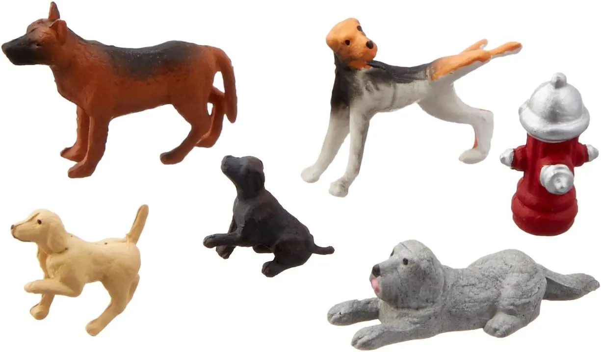 Bachmann Trains - FIGURES - DOGS with FIRE HYDRANT (6pcs/pk) - O Scale
