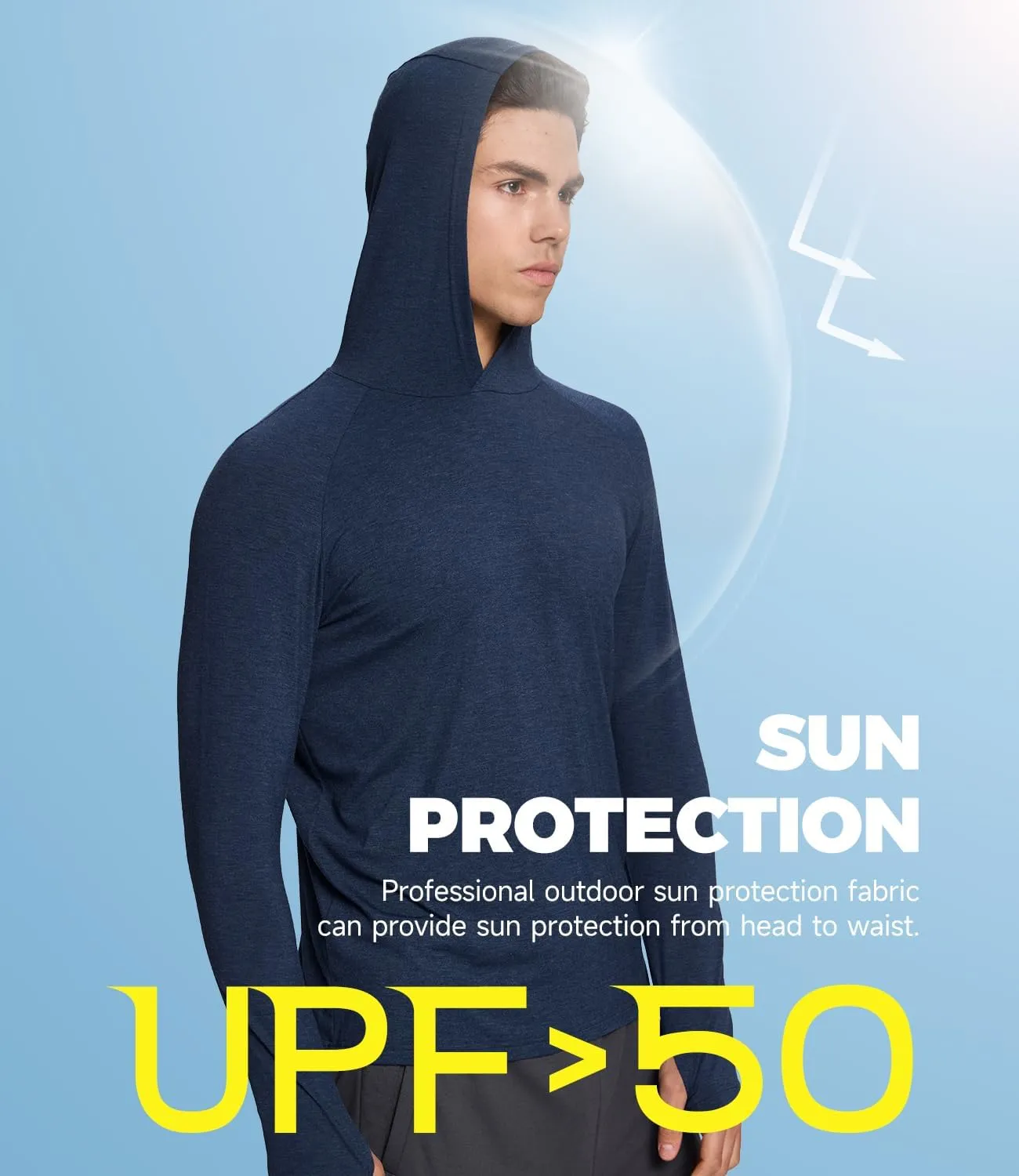 BAMBOO COOL Men's UPF 50  Athletic Hoodies Soft Lightweight Sweatshirts Long Sleeve Pullover Sun Protection Hoodie Tops