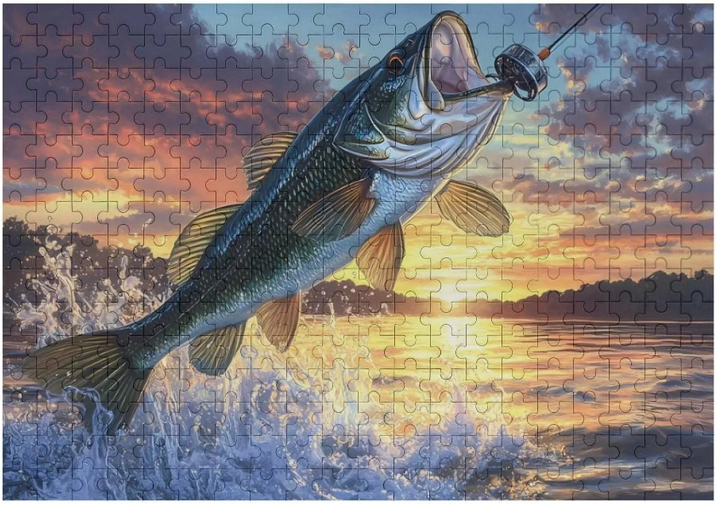 Bass Fish Sunset Custom Jigsaw Puzzle for Adults Wooden Educational Game Art Home Decor 300 PCS