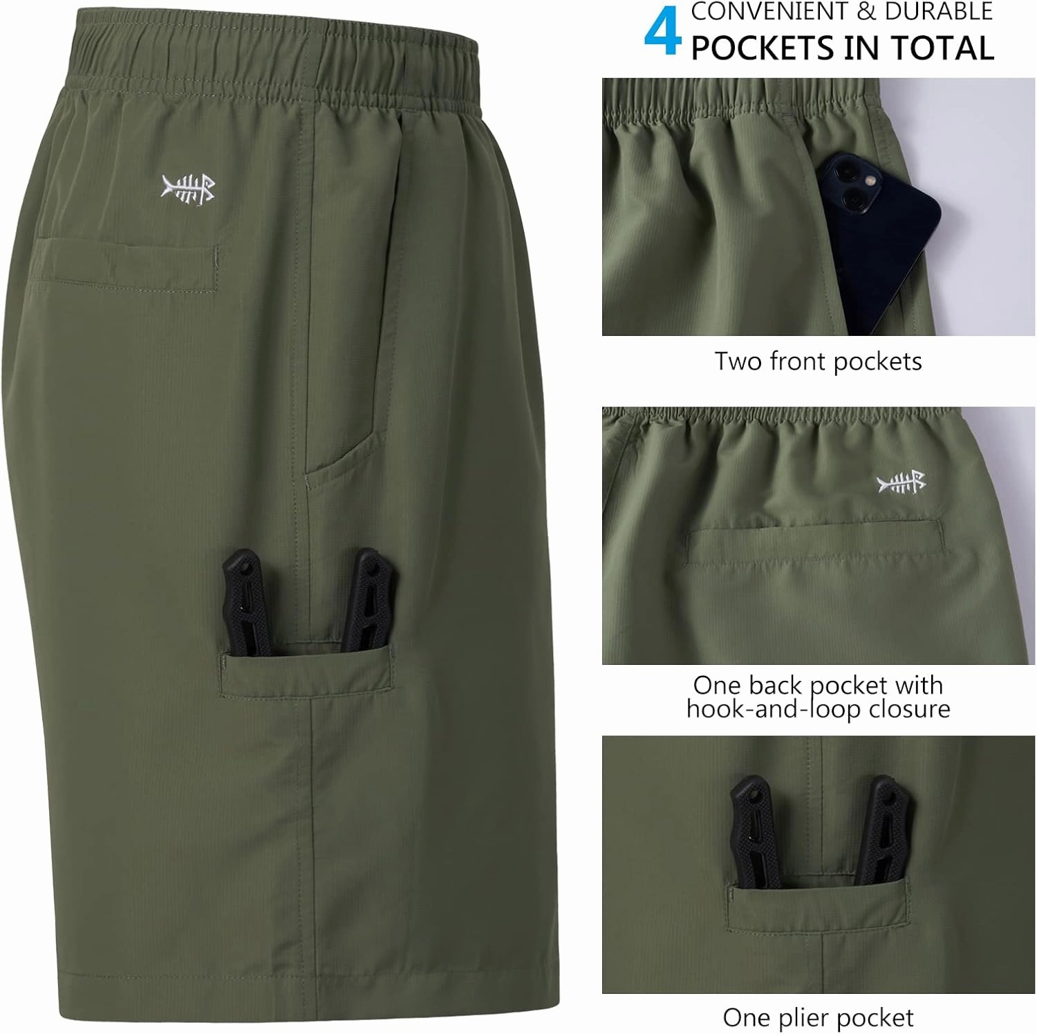 BASSDASH Men's 8''Fishing Water Shorts Quick Dry UPF 50  Lightweight Cargo Hiking Kayaking Casual Bottom