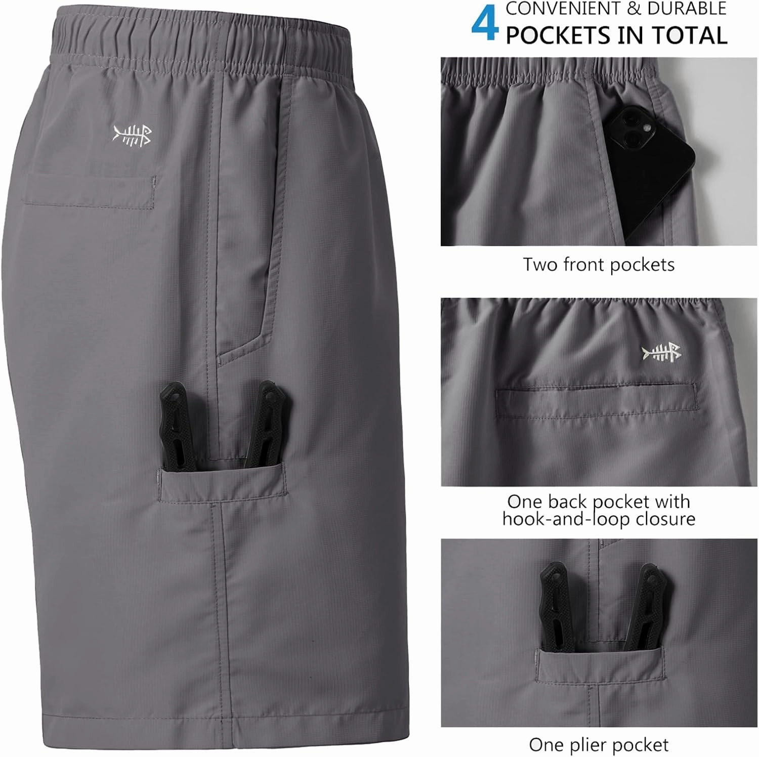 BASSDASH Men's 8''Fishing Water Shorts Quick Dry UPF 50  Lightweight Cargo Hiking Kayaking Casual Bottom