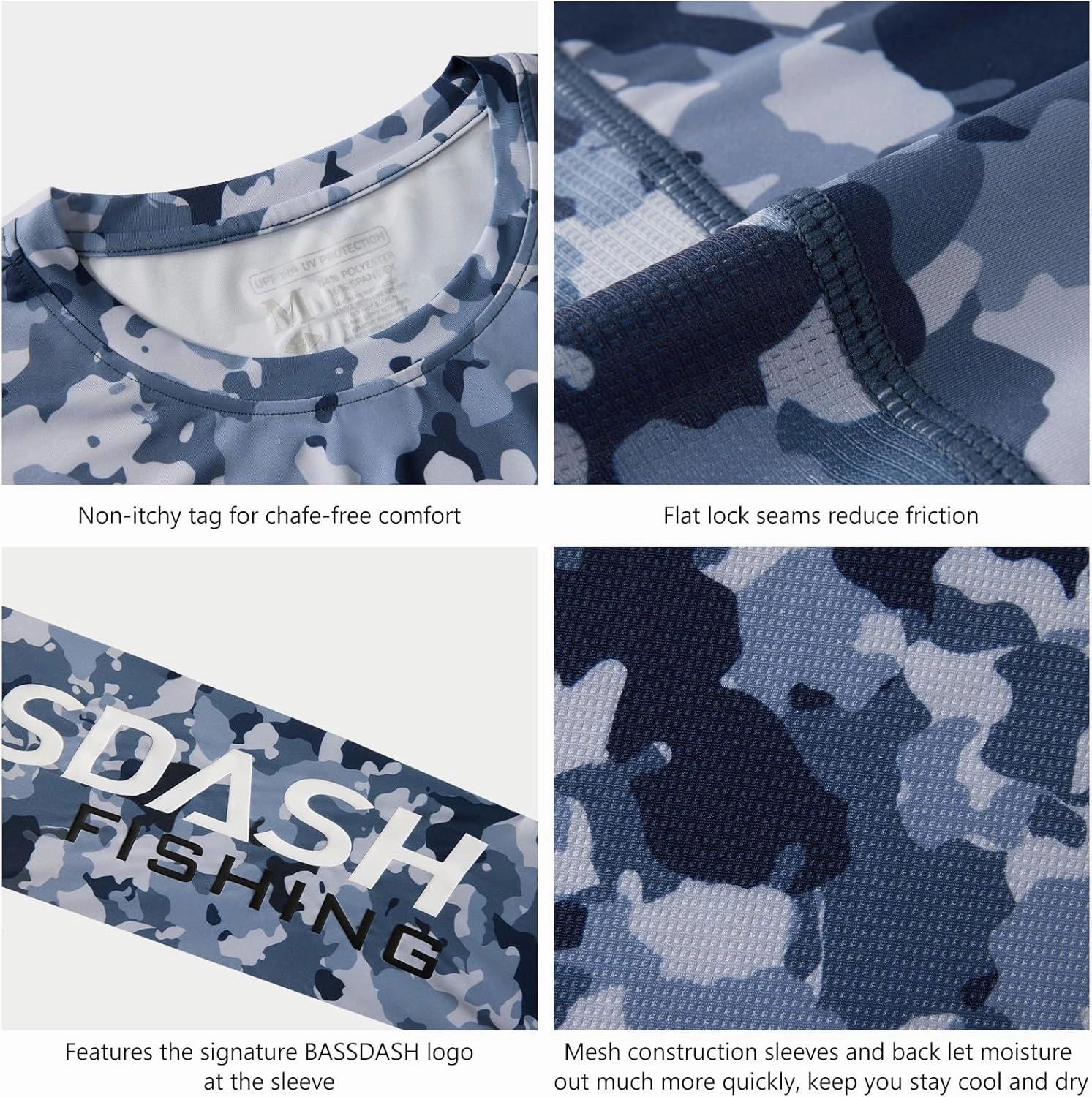 BASSDASH Men’s Camo Fishing Shirts UPF 50  Long Sleeve Quick Dry Lightweight T-Shirts for Outdoor Hiking Kayaking FS37M