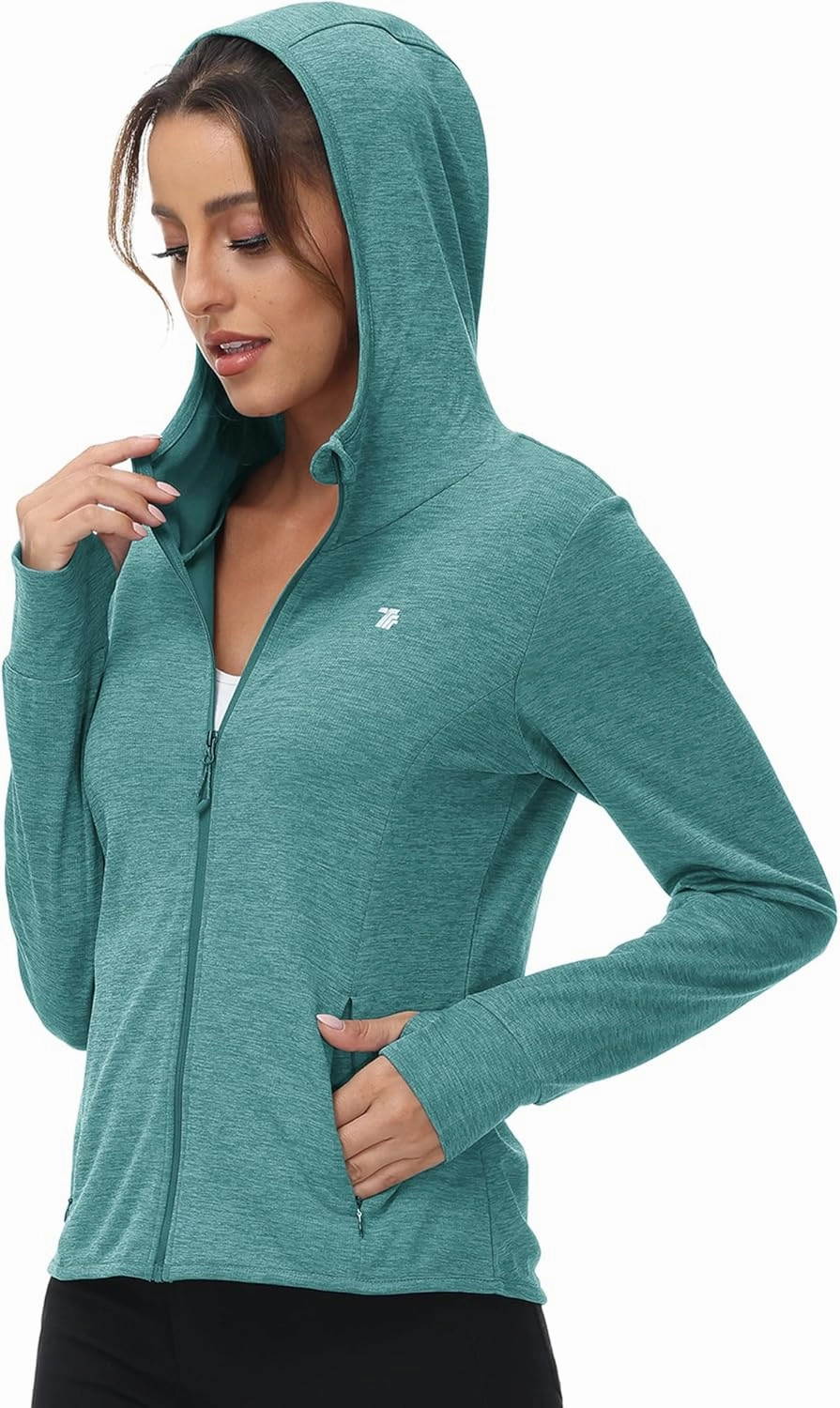 BASUDAM Women's Hiking Shirts Lightweight UPF 50  Sun Protection Open Zippered Outdoor Hoodie Jackets