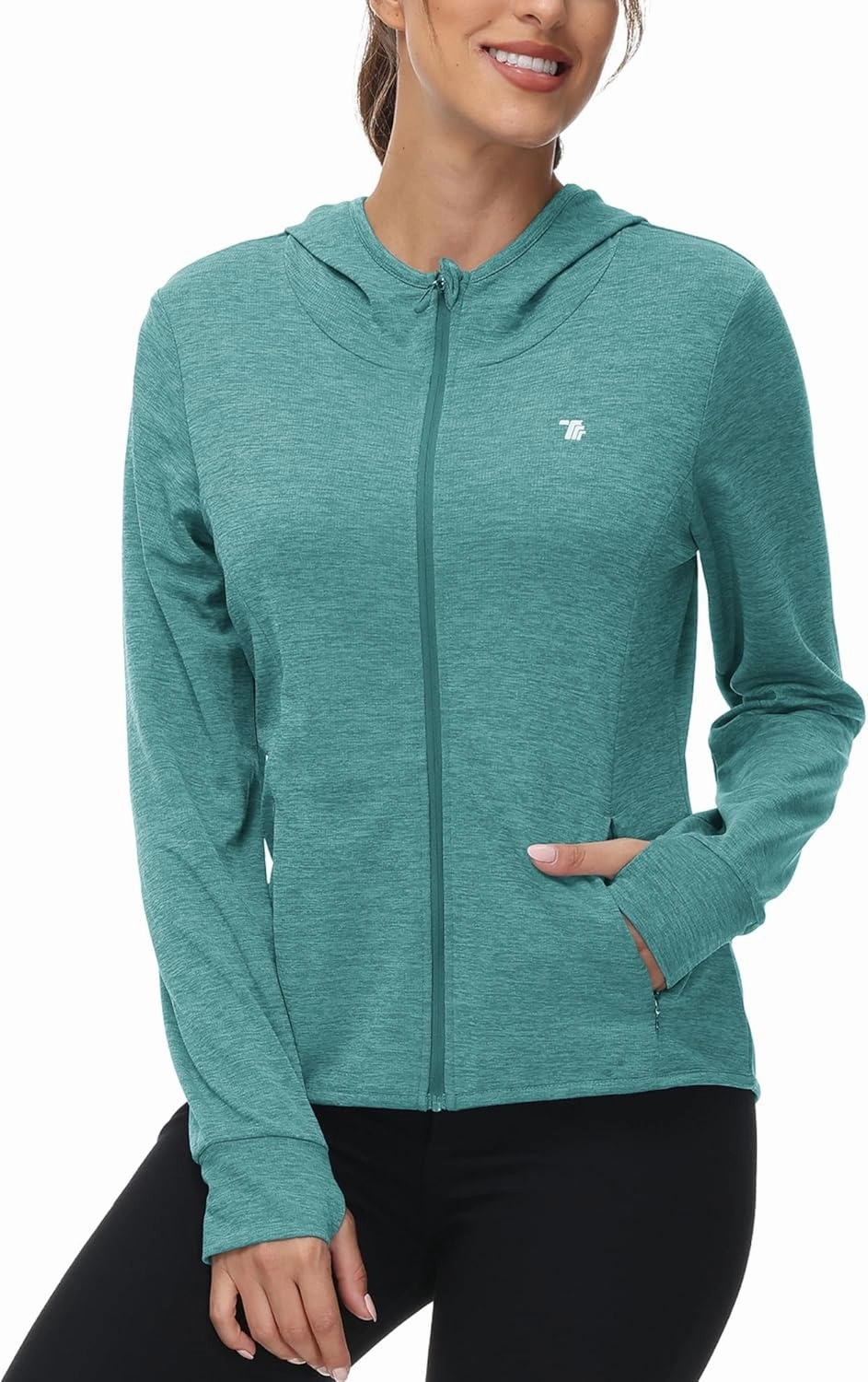 BASUDAM Women's Hiking Shirts Lightweight UPF 50  Sun Protection Open Zippered Outdoor Hoodie Jackets