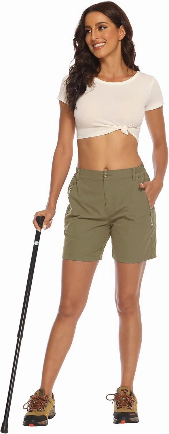 BASUDAM Women's Hiking Shorts Quick Dry Stretch Water Resistant Lightweight Outdoor Zipper Pockets