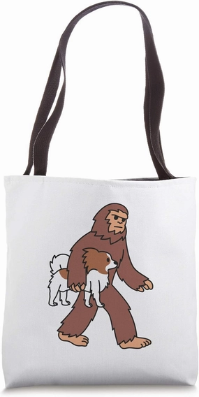 Bigfoot Sasquatch Papillon Dog Tote Bag