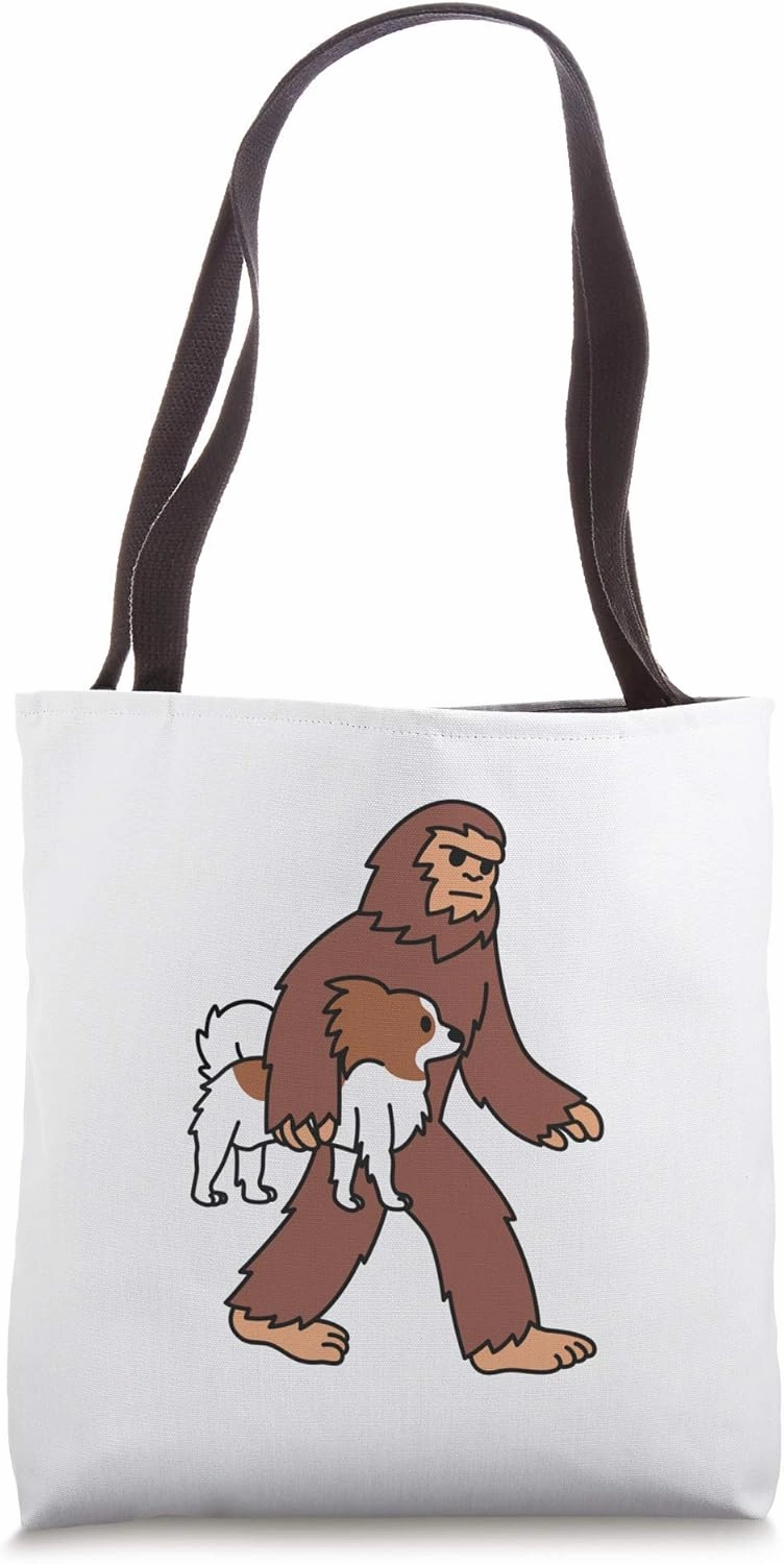 Bigfoot Sasquatch Papillon Dog Tote Bag