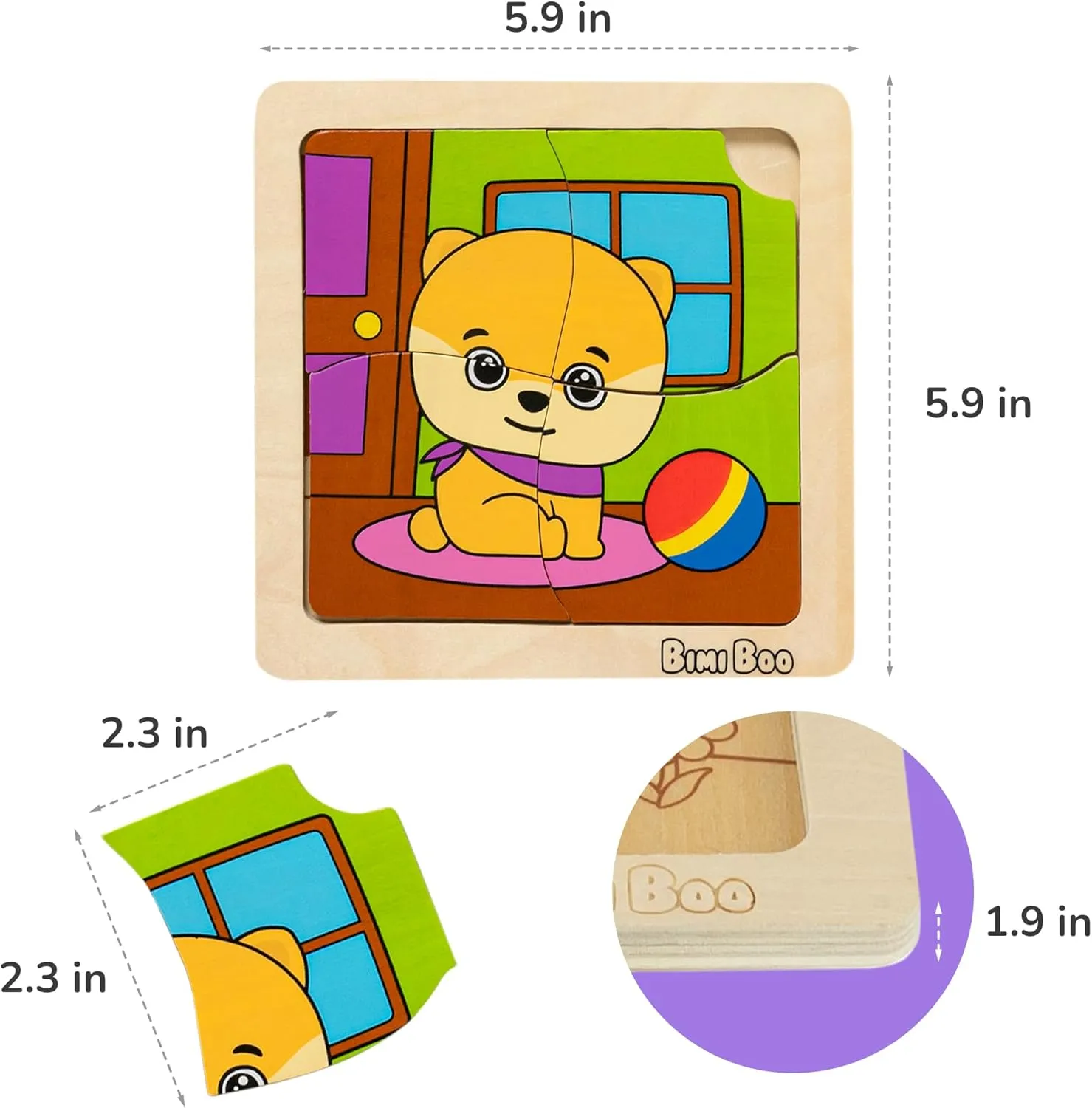 Bimi Boo 6-Sets of Wooden Animal Puzzles for Toddlers 1-3 - Preschooler Montessori 4-Pieces Jigsaw Puzzle Sets - STEM Educational Learning Wooden Toy for Babies (4 Pcs Per Set, 6 Sets)