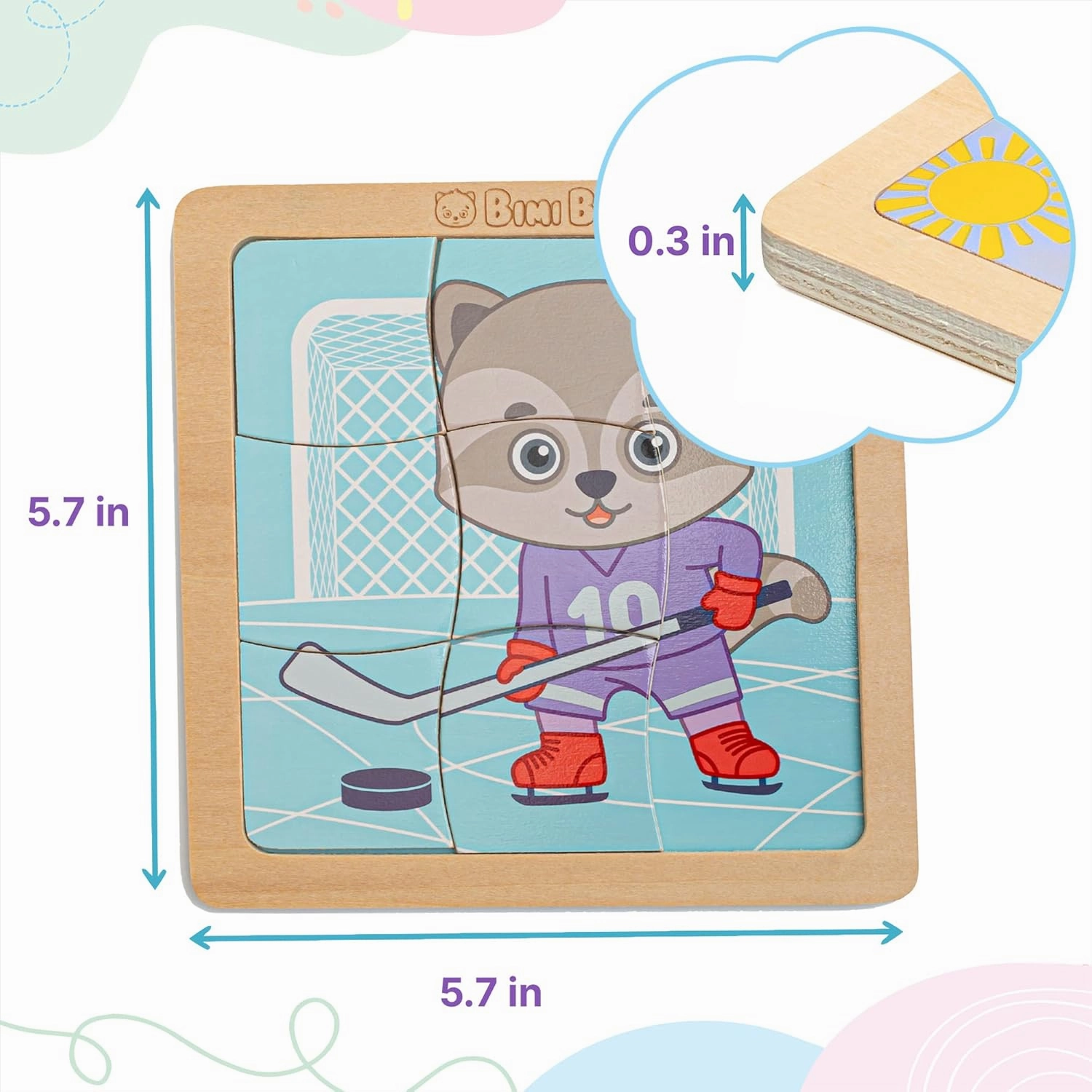 Bimi Boo 6-Sets of Wooden Sports Puzzles for Toddlers 1-3 - Montessori 9-Pieces Jigsaw Puzzle Sets - STEM Educational Learning Toy for Kids (9 Pcs Per Set, 6 Sets)