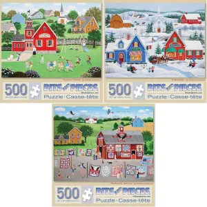 Bits and Pieces - Great Value 3-500 Piece Jigsaw Puzzle Sets for Adults - 500 Piece Large Piece Village Jigsaw by Artist Wilfrido Limvalencia - 18" x 24"