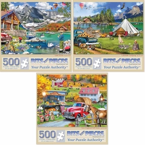 Bits and Pieces 500 Piece Jigsaw Puzzle for Adults - Value Pack of 3 - Puzzle Measures 18" x 24" - 500 Piece Lake & New England Farm Theme Jigsaw Puzzle by ALI Innis