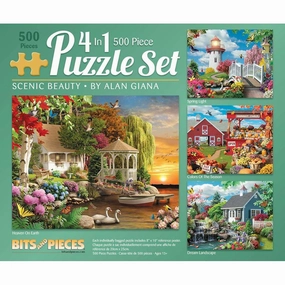 Bits and Pieces - 4-in-1 Multipack - 500 Piece Jigsaw Puzzle for Adults - 500 Piece Large Piece Puzzle Set Bundle by Artist Alan Giana - 16" x 20"