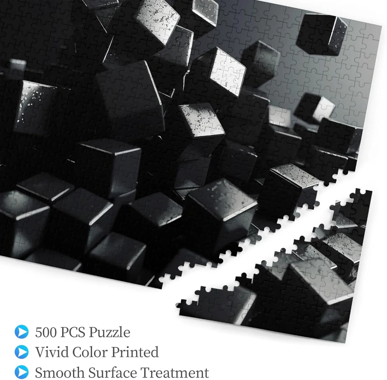 Black Cubes Puzzles 500 Pieces Personalized Jigsaw Puzzles for Adults Photo Puzzle Wooden Puzzle Gift Home Art Wall Hanging Decor for Birthday Wedding Valentine's Day Anniversary