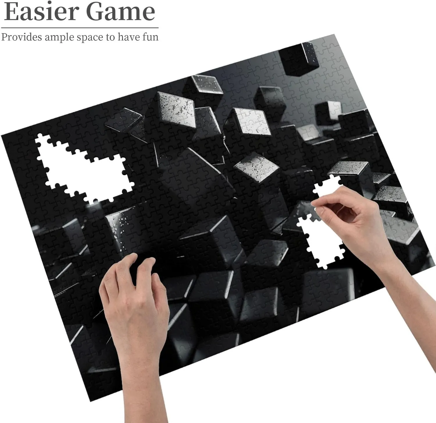 Black Cubes Puzzles 500 Pieces Personalized Jigsaw Puzzles for Adults Photo Puzzle Wooden Puzzle Gift Home Art Wall Hanging Decor for Birthday Wedding Valentine's Day Anniversary