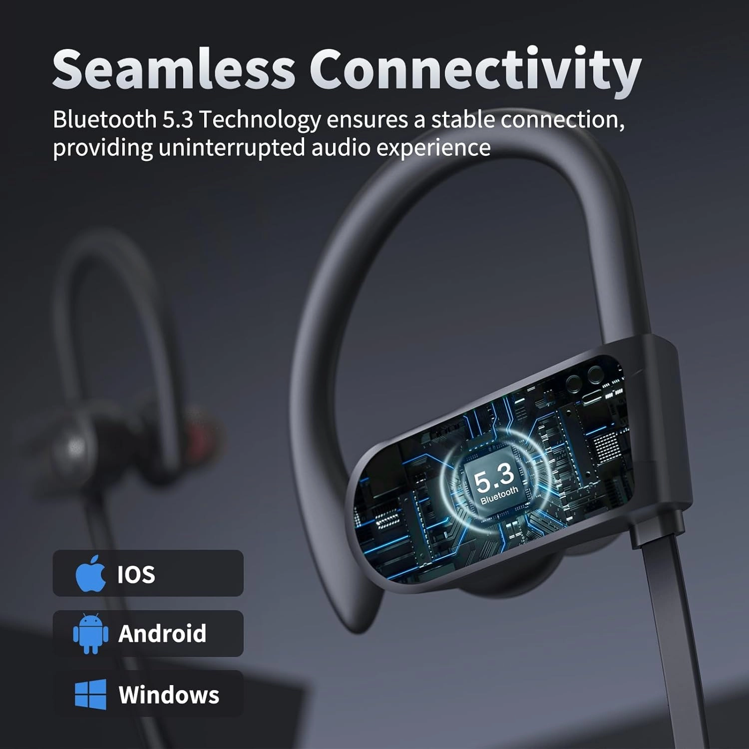 Bluetooth Headphones, Wireless Earbuds Bluetooth 5.3 Headphones with 16Hrs Playtime Stereo Bass Headsets, IPX7 Waterproof Running Earphones for Sports, Black