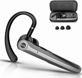 Bluetooth Headset, Wireless Bluetooth Earpiece with ENC Noise Canceling Mic, 120Hrs Talk Single-Ear Headphones, LED Display, IP7 Waterproof Hand-Free Earphone for Business/Trucker/Driver, Black