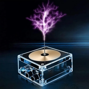 Bluetooth Music Tesla Coil, Touchable Artificial Lightning Arc Plasma Loudspeaker with Gold Plated Ring Coil, Plasma Science Teaching Experiment Model for College High School