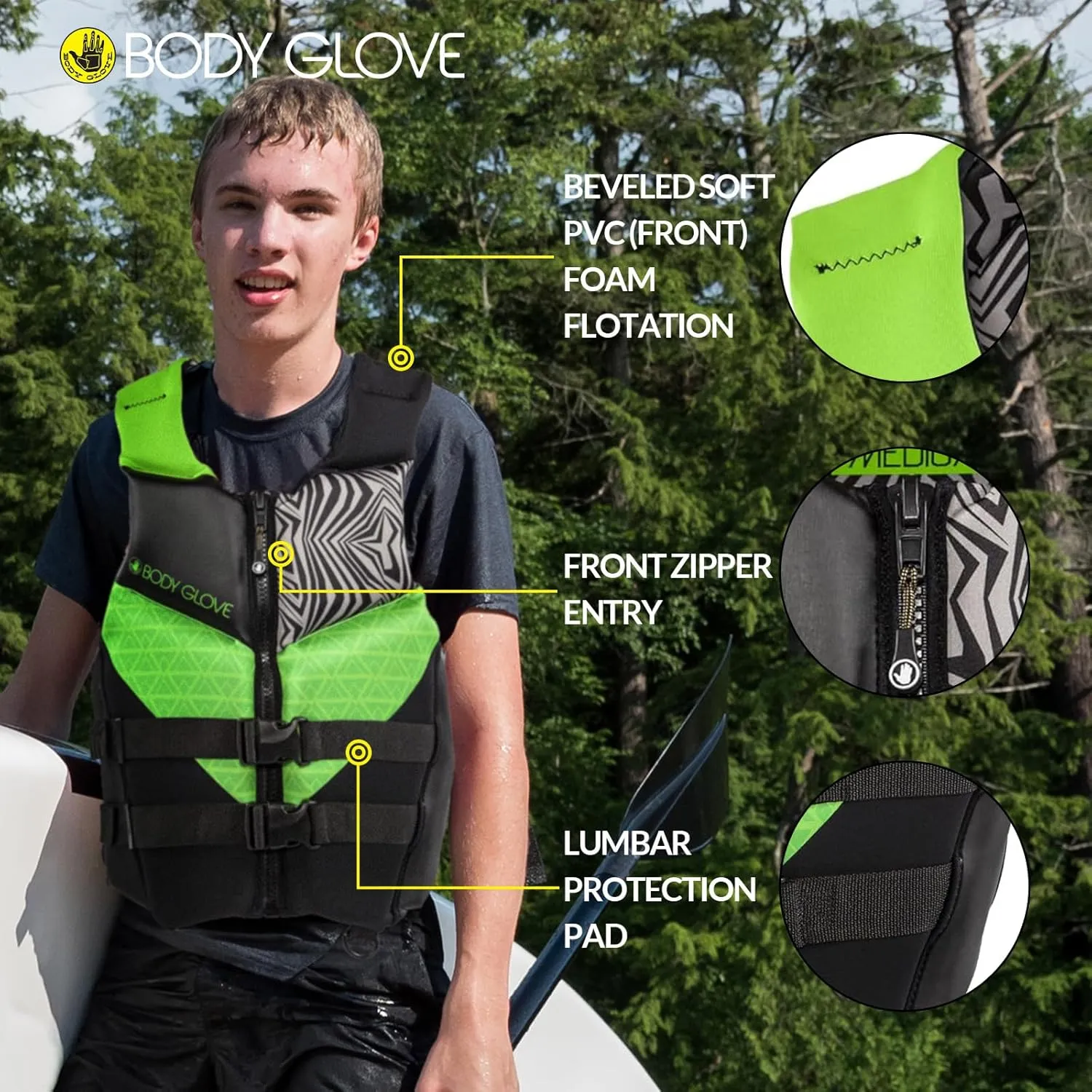 Body Glove Phantom Men's Life Vest, Lightweight Neoprene Life Jacket, USCG and Transport Canada Approved PFD for Boating Fishing Kayaking Rafting Paddling