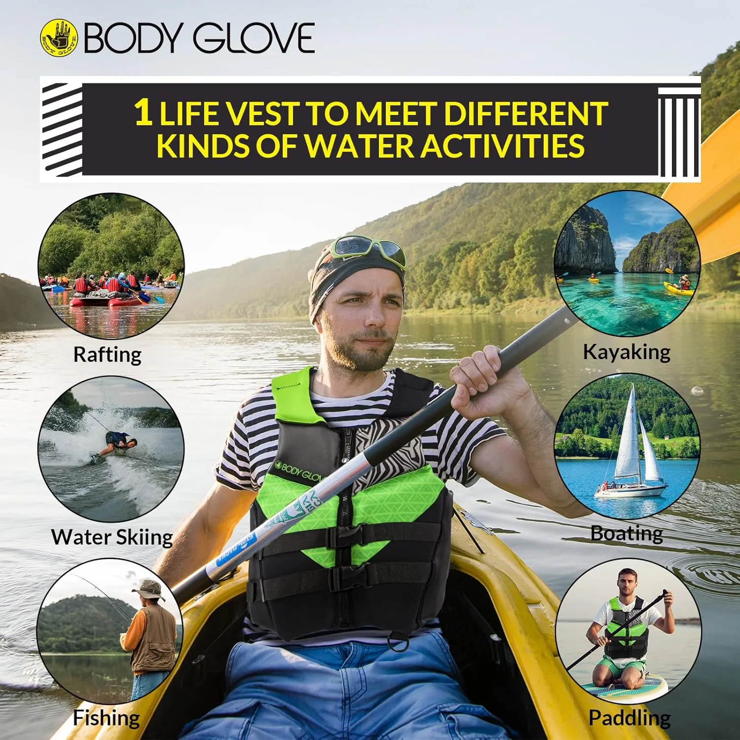 Body Glove Phantom Men's Life Vest, Lightweight Neoprene Life Jacket, USCG and Transport Canada Approved PFD for Boating Fishing Kayaking Rafting Paddling