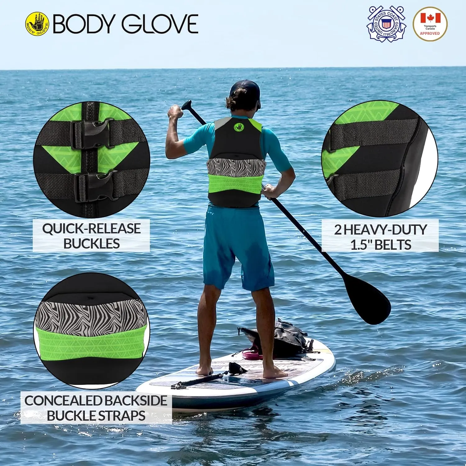 Body Glove Phantom Men's Life Vest, Lightweight Neoprene Life Jacket, USCG and Transport Canada Approved PFD for Boating Fishing Kayaking Rafting Paddling