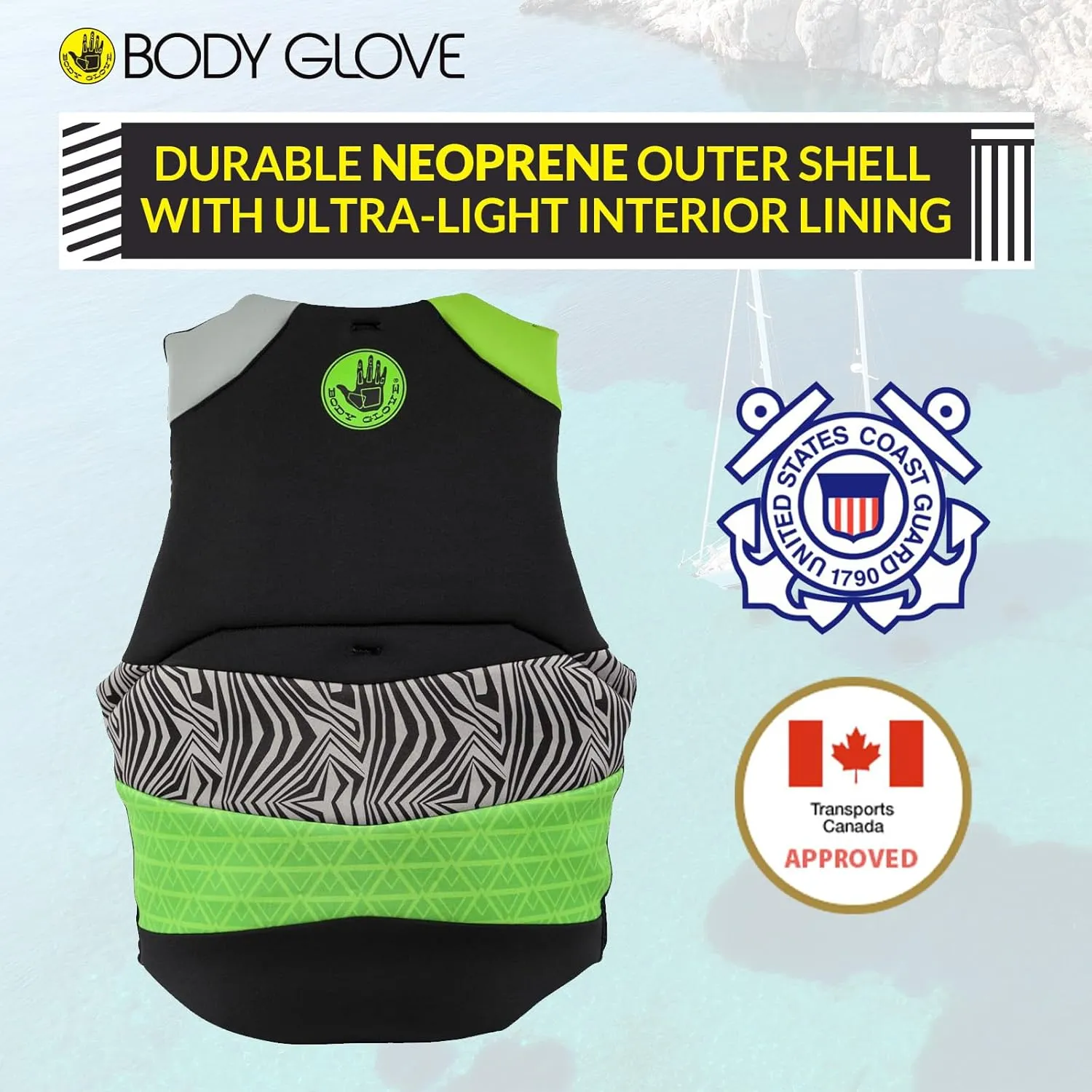 Body Glove Phantom Men's Life Vest, Lightweight Neoprene Life Jacket, USCG and Transport Canada Approved PFD for Boating Fishing Kayaking Rafting Paddling