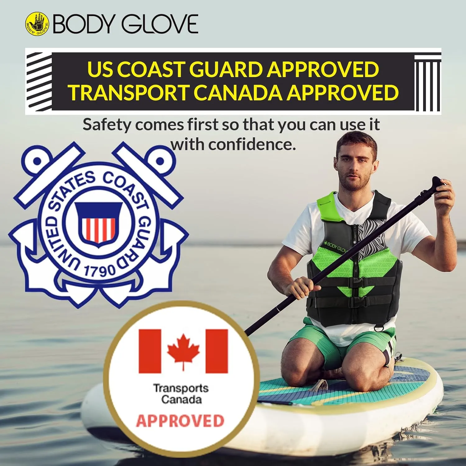 Body Glove Phantom Men's Life Vest, Lightweight Neoprene Life Jacket, USCG and Transport Canada Approved PFD for Boating Fishing Kayaking Rafting Paddling