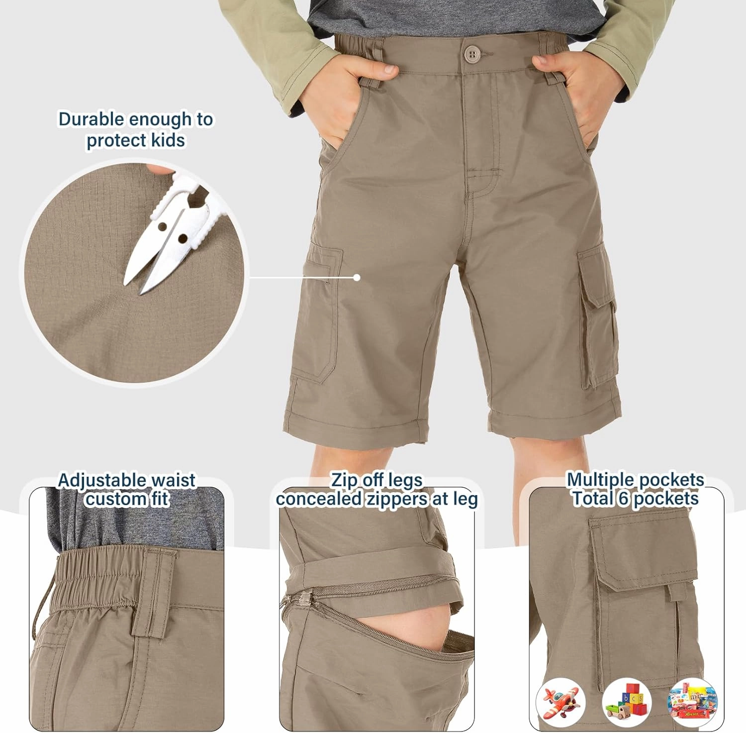 Boys Cargo Pants Kids' Hiking Quick Dry Lightweight Convertible Youth Waterproof Outdoor Camping Fishing Scout Pants