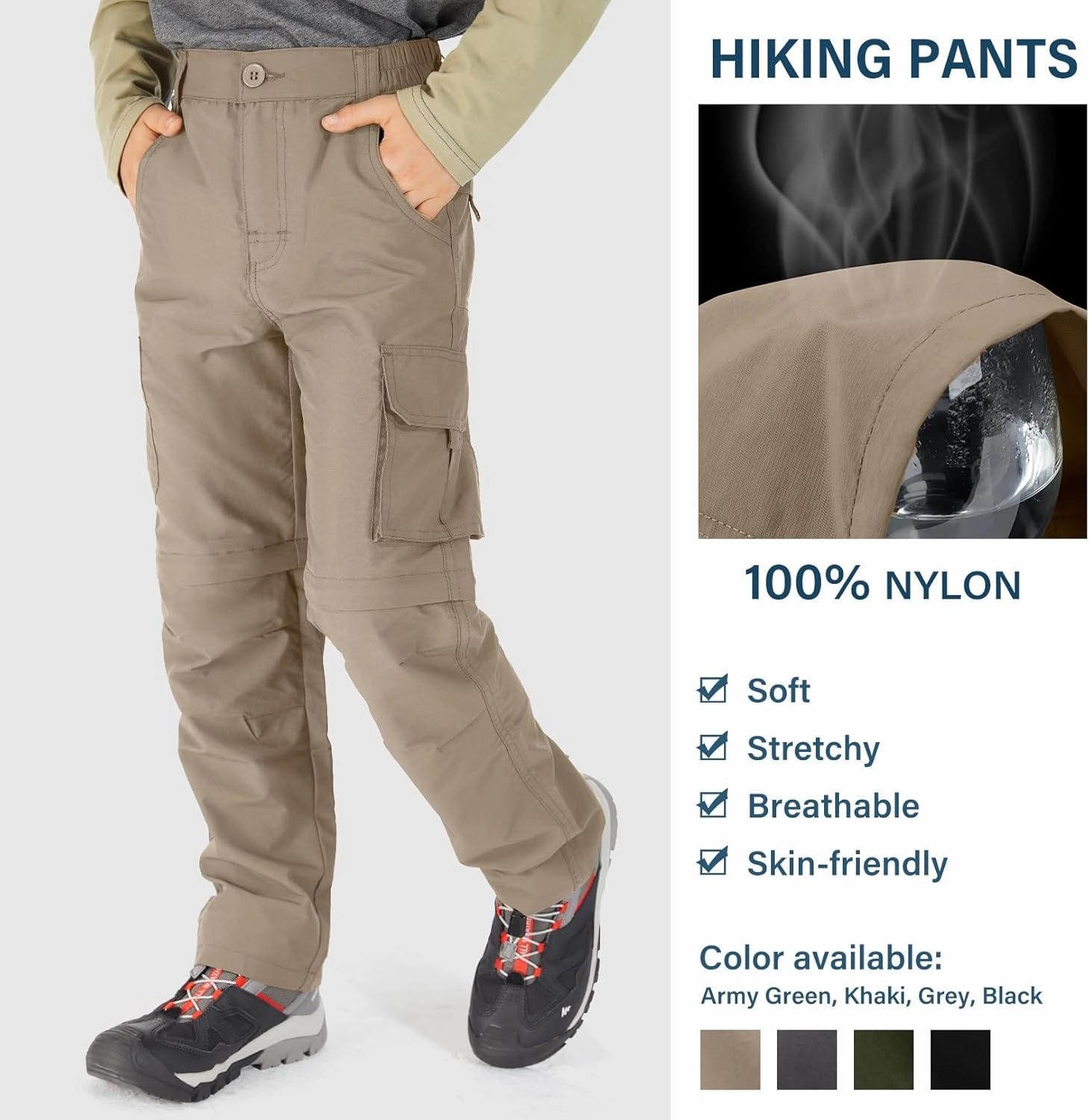 Boys Cargo Pants Kids' Hiking Quick Dry Lightweight Convertible Youth Waterproof Outdoor Camping Fishing Scout Pants