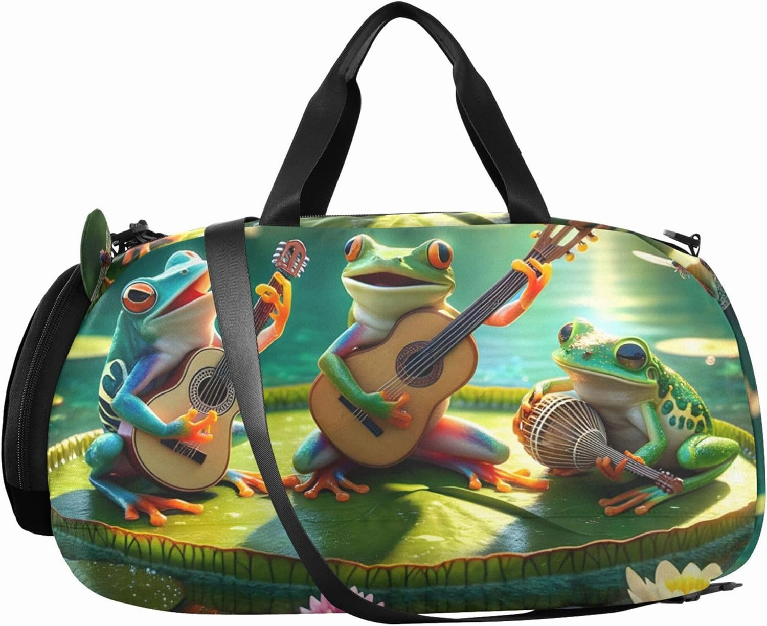 Boys Carry on Duffel Bag Frogs Playing Music Overnight Bags Toddler Girls Duffle Bags for Travel with Shoe Compartment