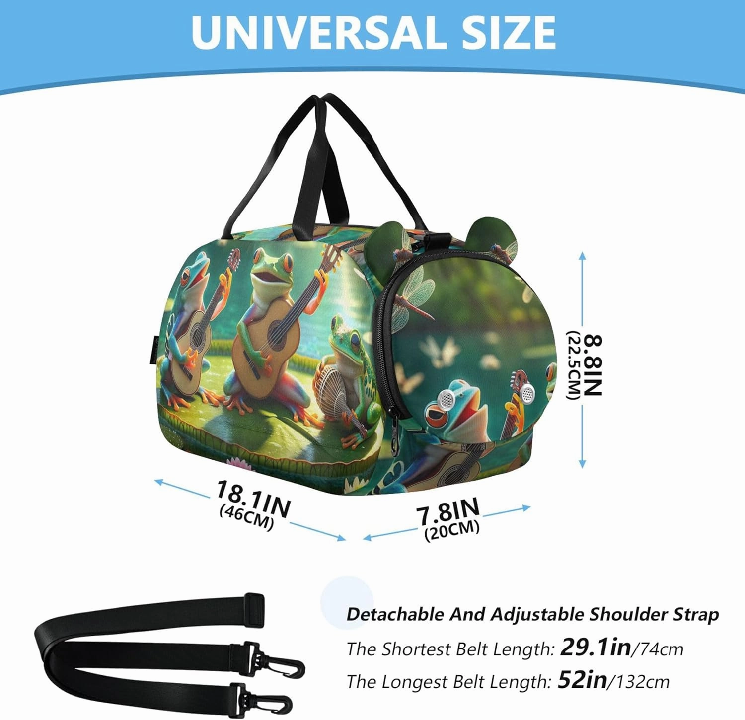 Boys Carry on Duffel Bag Frogs Playing Music Overnight Bags Toddler Girls Duffle Bags for Travel with Shoe Compartment