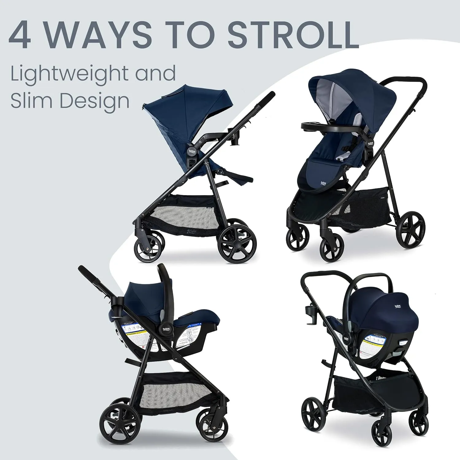 Britax Willow Brook Baby Travel System, Infant Car Seat and Stroller Combo with Aspen Base, ClickTight Technology, RightSize System and 4 Ways to Stroll, Navy Glacier