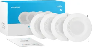 Broadlink Smart Recessed Lighting 6 Inch RGB Color Changing 12W LED Downlight 4 Pack, Ultra Thin 1100 Lumen Dimmable Recessed Ceiling Light, 2700k-6500K, Compatible with Alexa (Mini Hub GW4C Required)