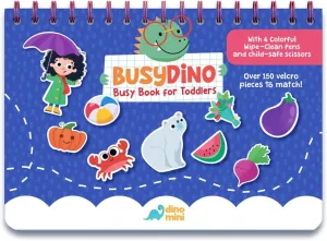 BusyDino - Busy Book for Toddlers 3-5 - Toddler Activity Book with Cutting Activities - Montessori Toys for 3 Year Old - Includes Child-Safe Scissors and Wipe-Clean Markers