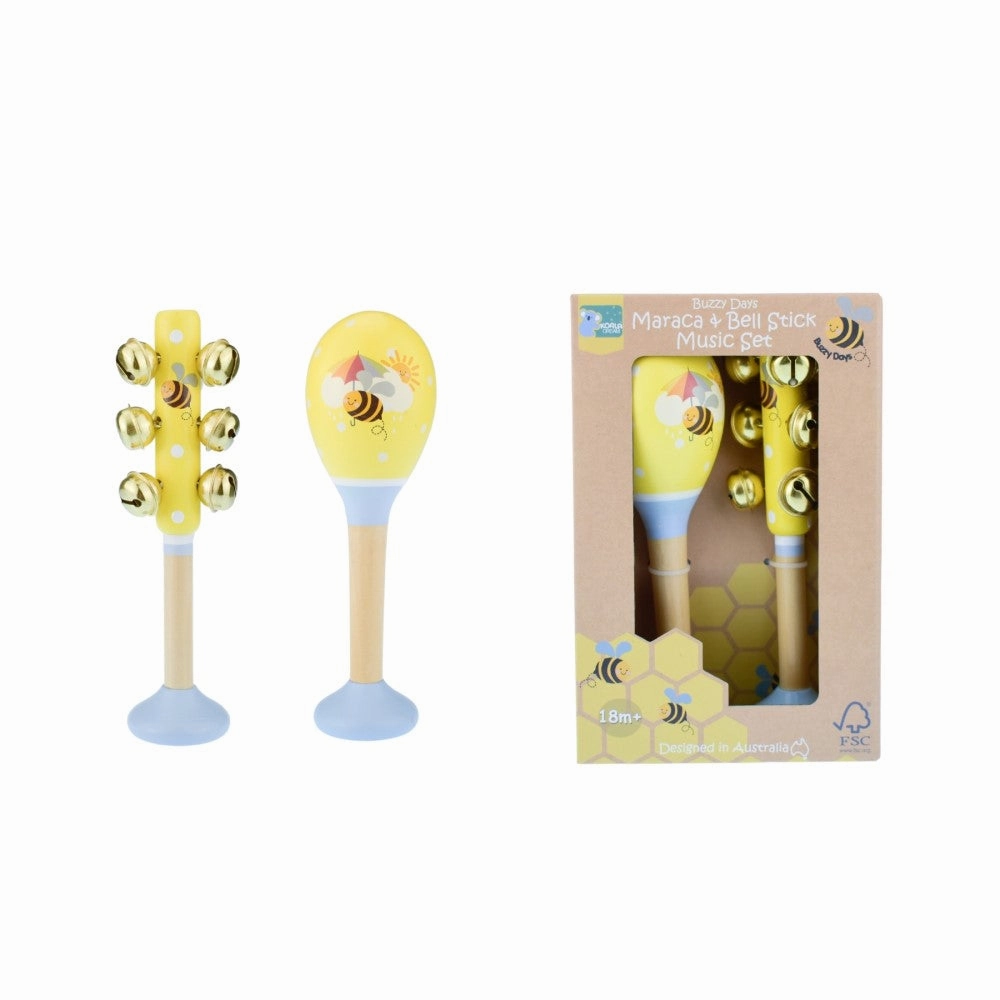 Buzzy Beats – Bee-Themed Maraca & Bell Stick Set