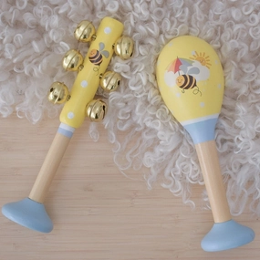 Buzzy Beats – Bee-Themed Maraca & Bell Stick Set