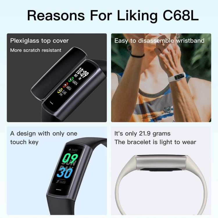 C68L IP67 Waterproof Smart Bracelet Sport Fitness Tracker(White)
