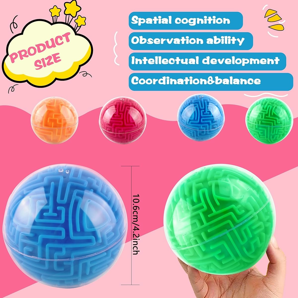 Cagemoga 4 Pack 4" 3D Maze Ball Magic Gravity 3D Maze Ball Puzzle Cube Maze Ball Toys for Kids and Adults Puzzle Brain Teaser Game 4 Modes