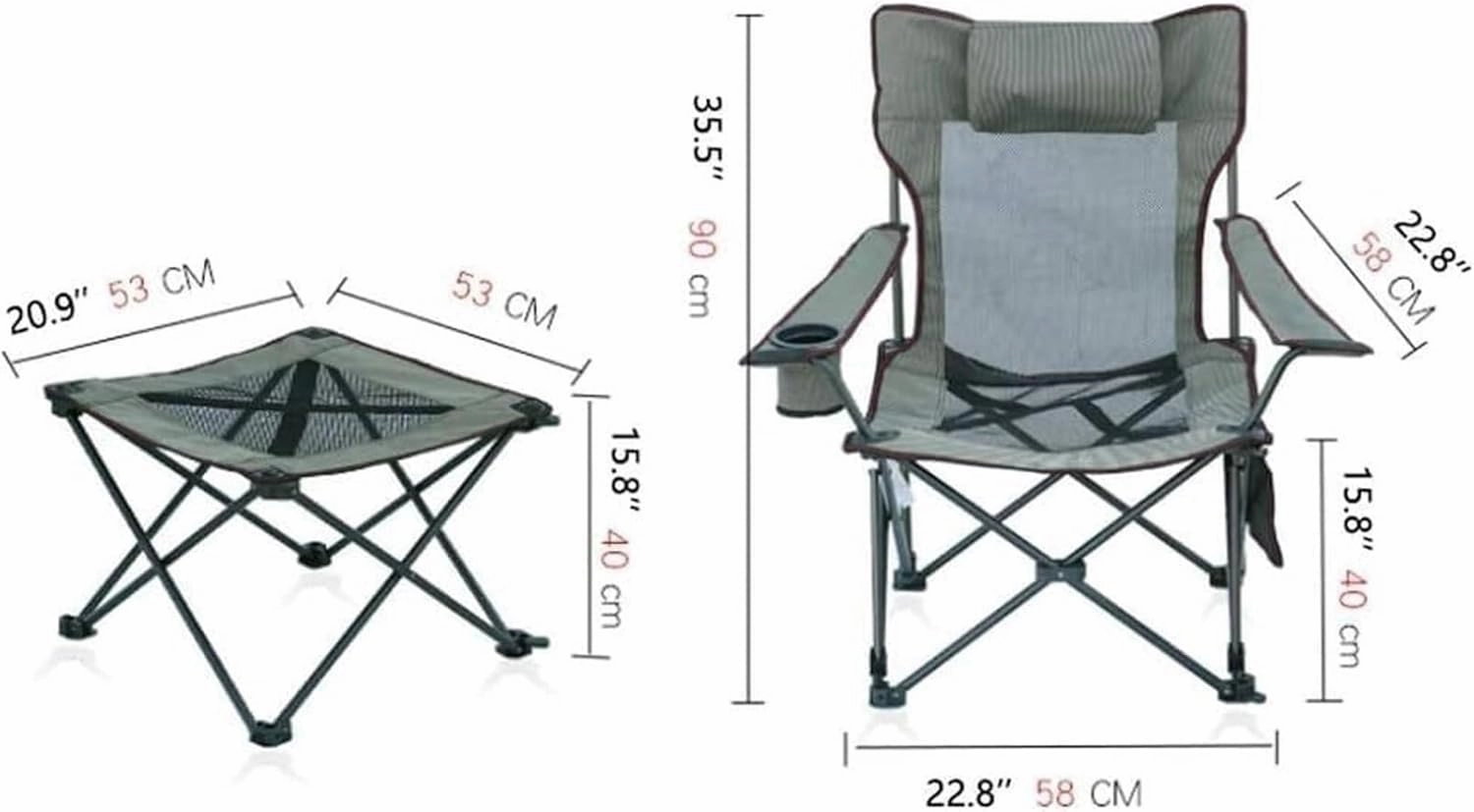 Camping Chair,Folding Camping Chair, Folding Recliner Portable Chair with Cup Holder Detachable Side Table and Carrying Bag(A)