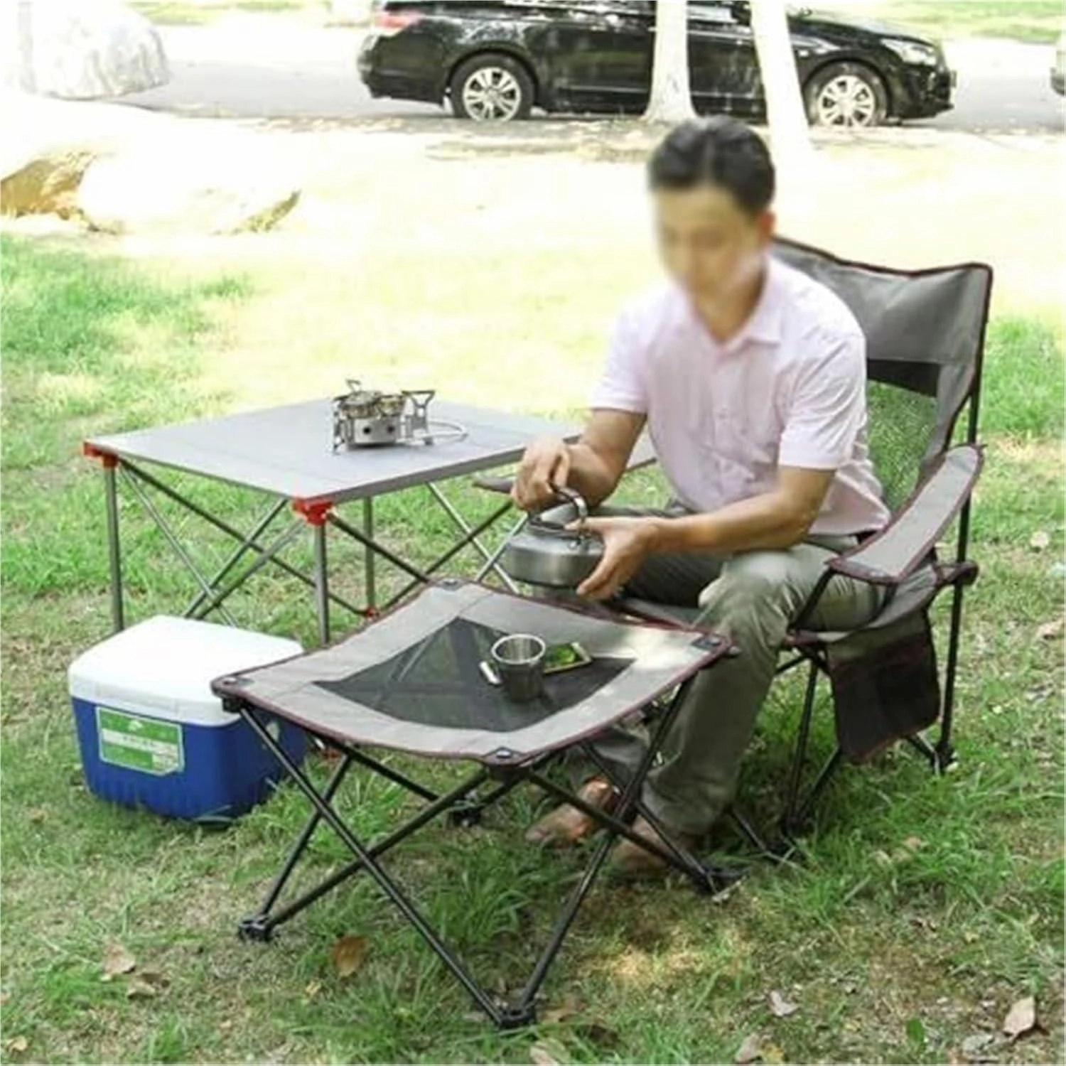 Camping Chair,Folding Camping Chair, Folding Recliner Portable Chair with Cup Holder Detachable Side Table and Carrying Bag(A)