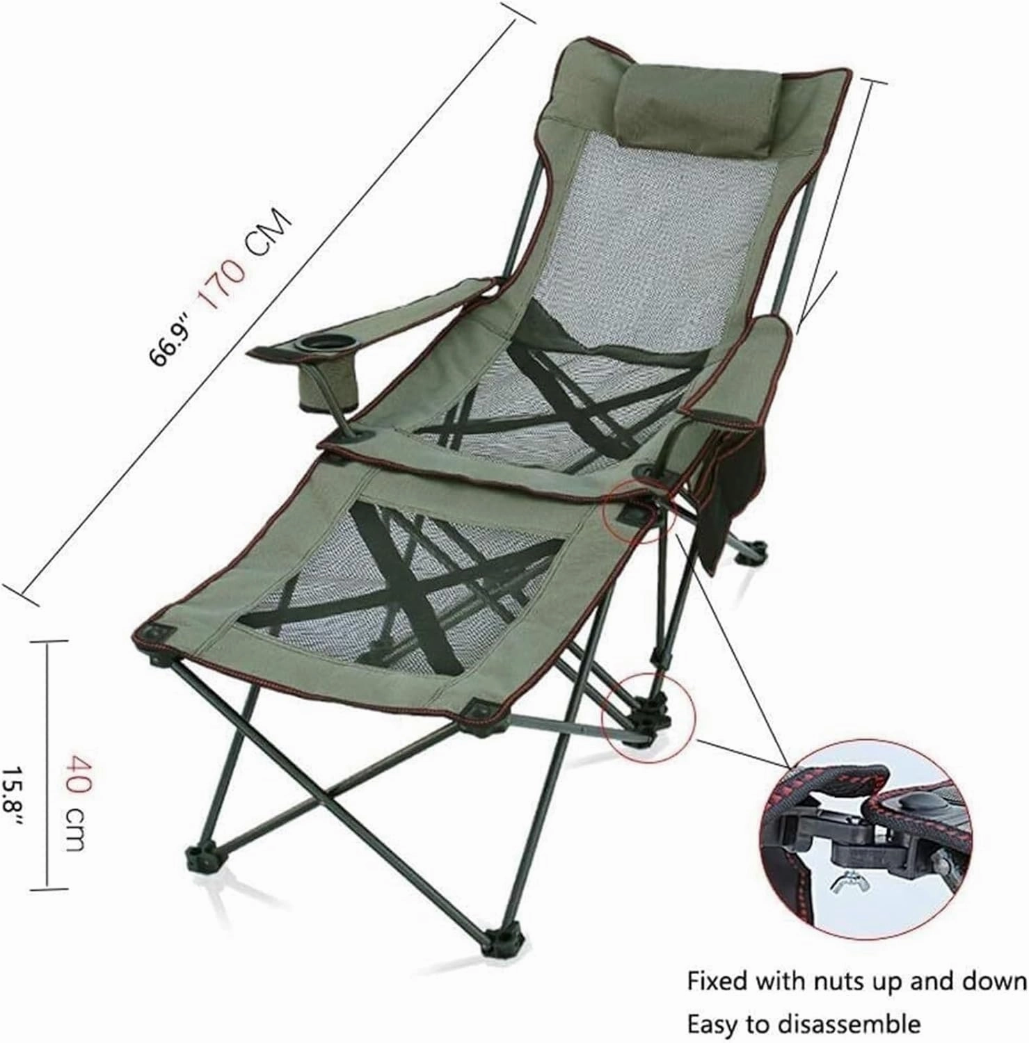 Camping Chair,Folding Camping Chair, Folding Recliner Portable Chair with Cup Holder Detachable Side Table and Carrying Bag(A)