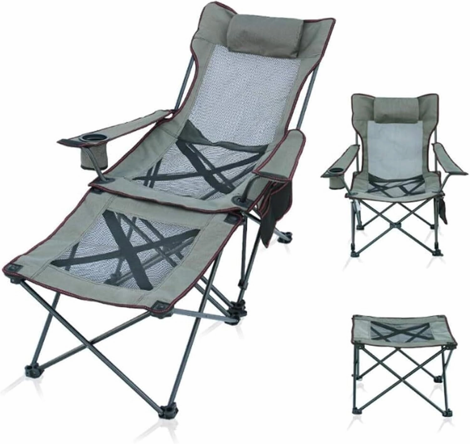 Camping Chair,Folding Camping Chair, Folding Recliner Portable Chair with Cup Holder Detachable Side Table and Carrying Bag(A)