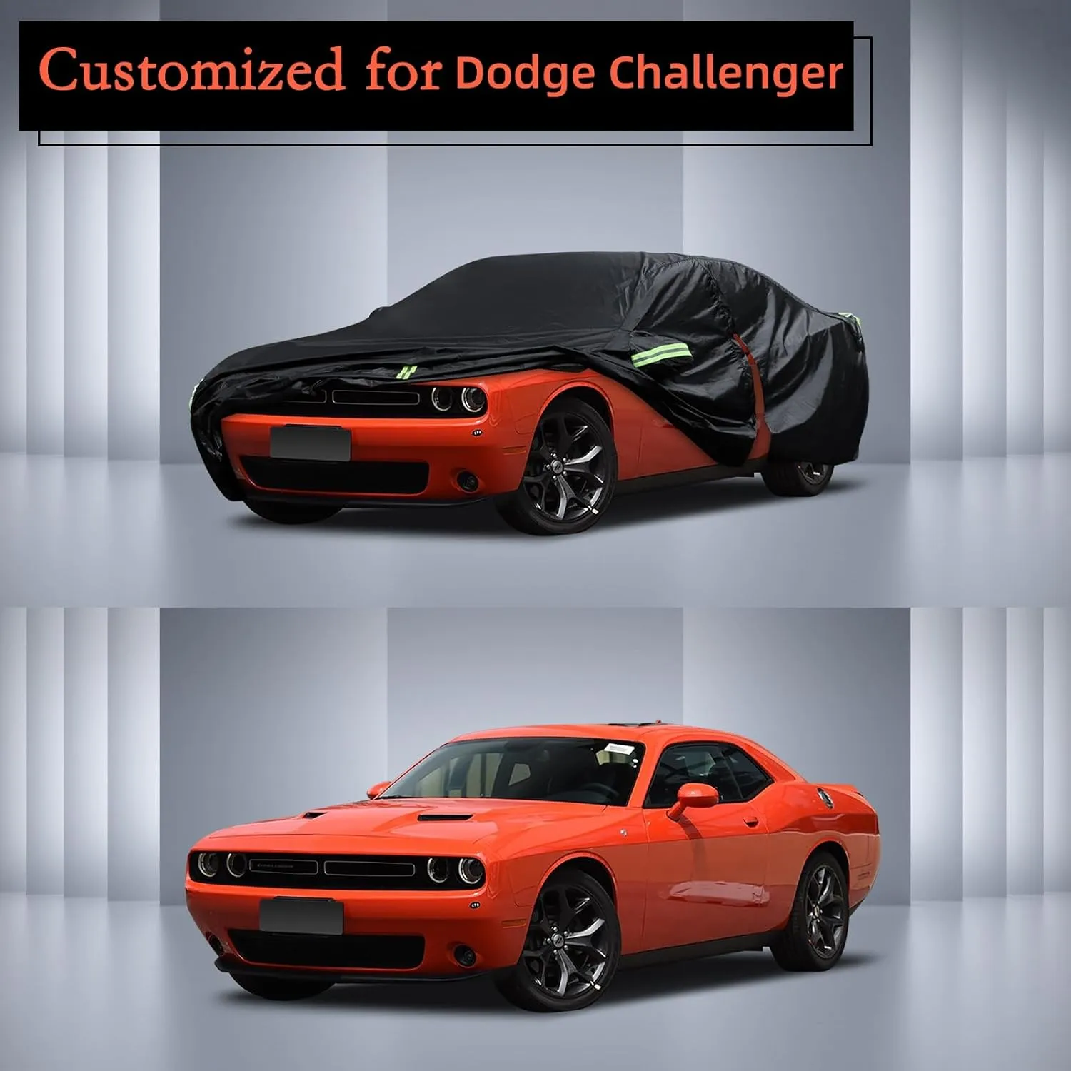 Car Cover Custom Fit for Dodge Challenger 2008-2025, Waterproof All Weather for Automobiles Full Exterior Cover Rain Sun Snow Protector with Door Zipper