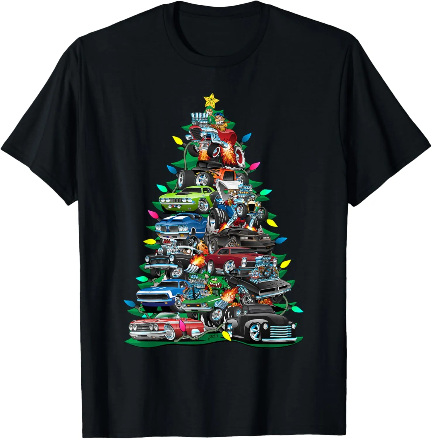 Car Madness Christmas Tree! Classic Muscle Cars and Hotrods T-Shirt