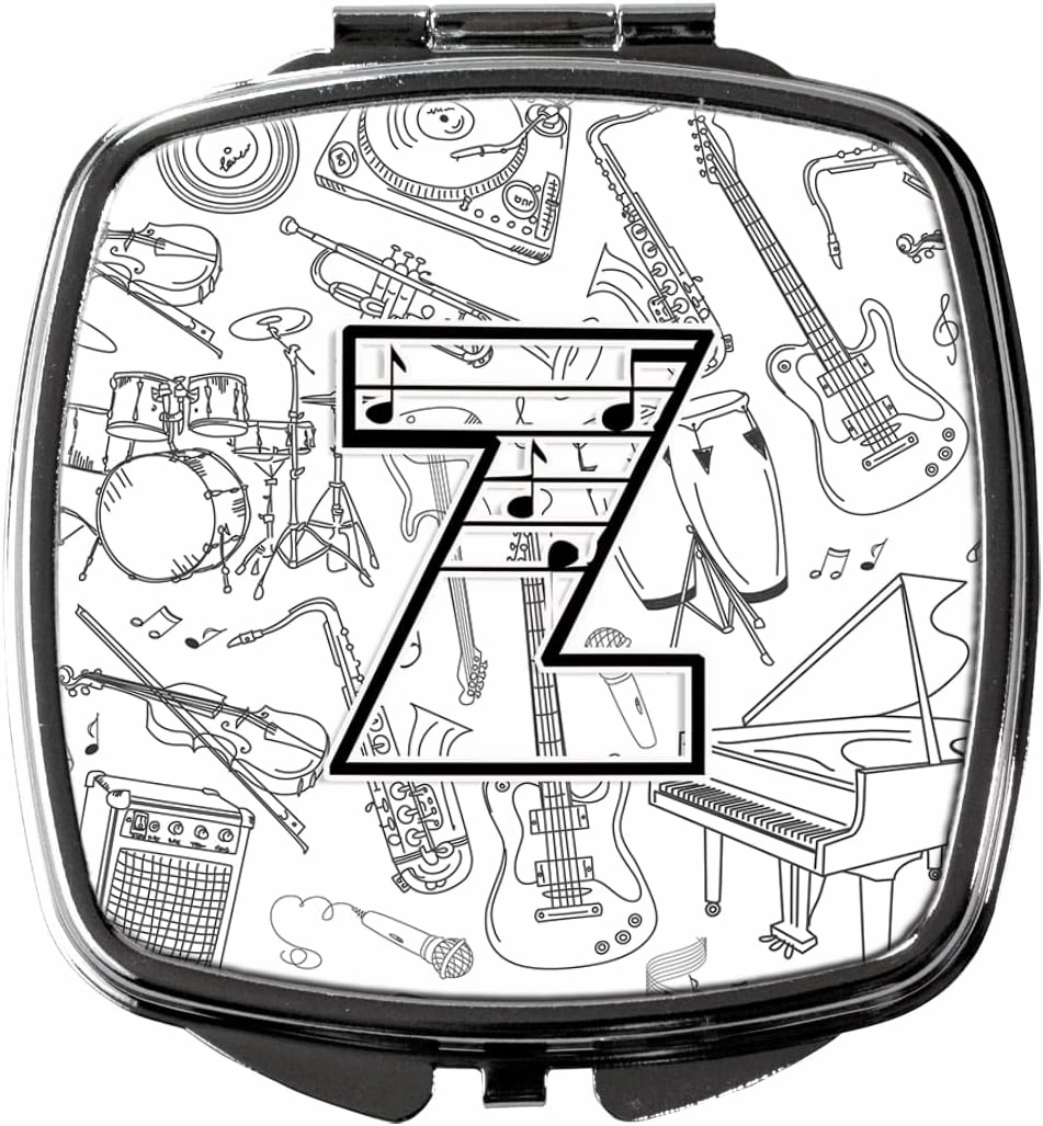 Caroline's Treasures CJ2007-ZSCM Letter Z Musical Note Letters Compact Mirror Decorative Travel Makeup Mirror for Women Girls Gifts Pocket Makeup Mirror Folding Handheld